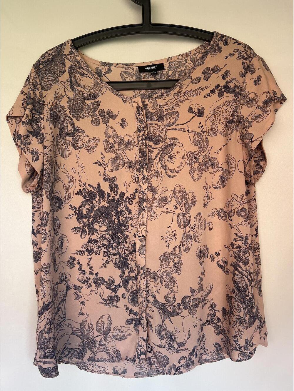 Premise Studio Short Sleeve Floral Button Front Blouse Women's Large